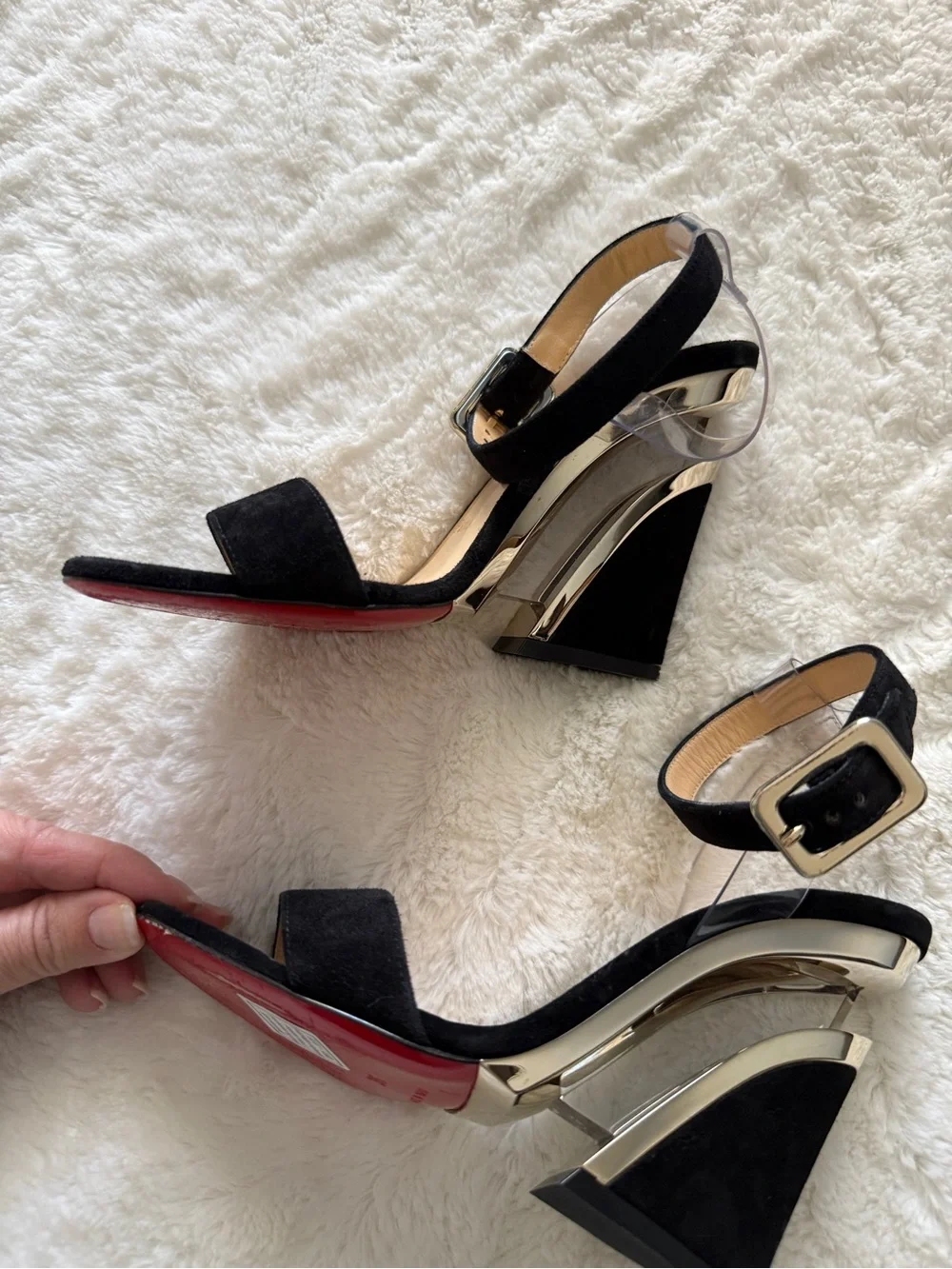 Christian Louboutin Levitalo 100 Black Suede PVC Wedges EU 36